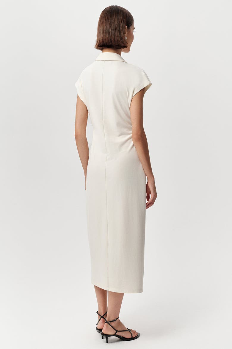 Ursula Collared Gathered Waist Knit Midi Dress, Alternate, color, Bone