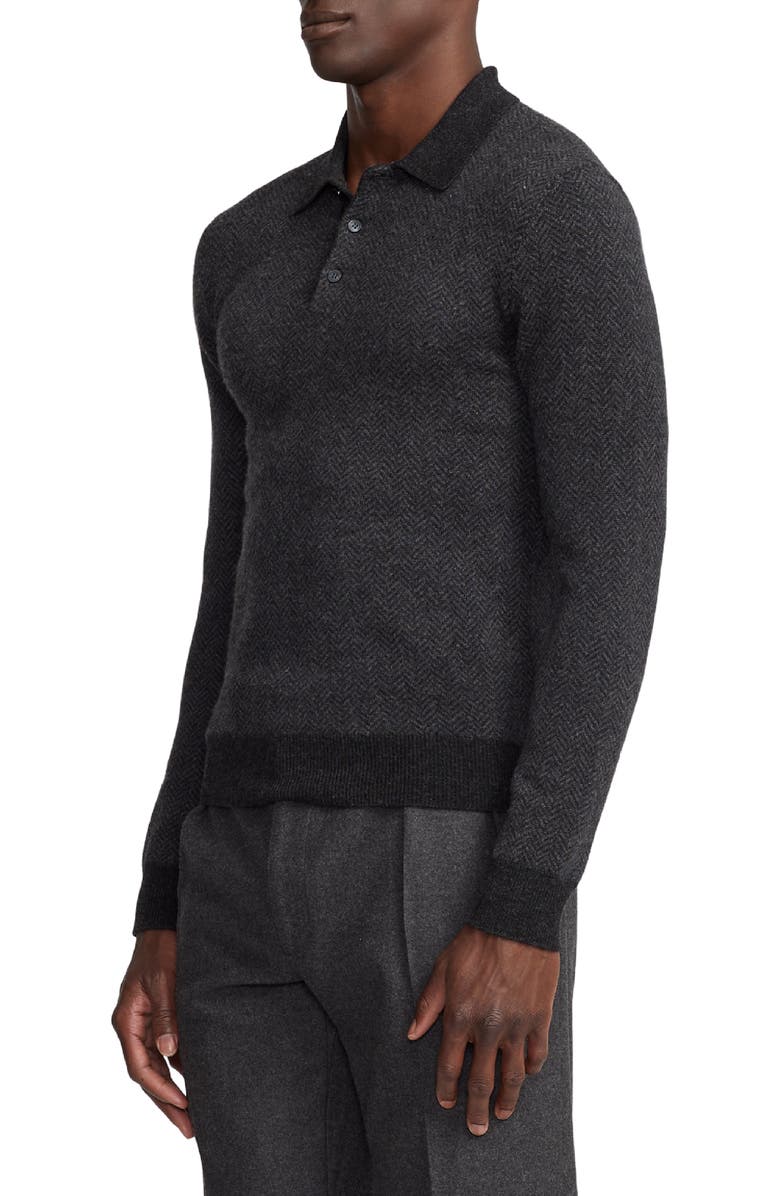 Ralph Lauren Purple Label Herringbone Cashmere Polo Sweater, Alternate, color,