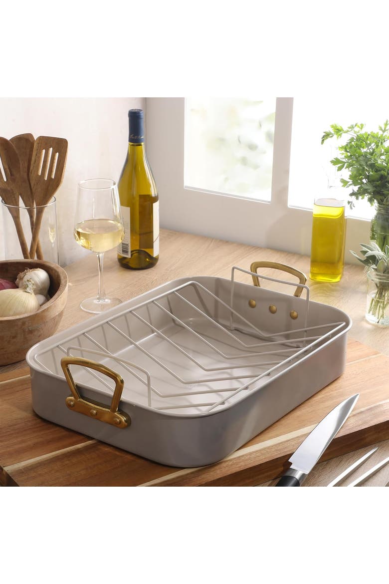 2 Piece Nonstick Steel Roaster Pan with Rack, Alternate, color, Brown