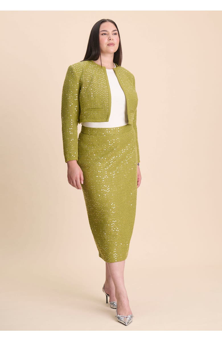 ELOQUII Sequin Tweed Jacket, Alternate, color, Golden Cypress