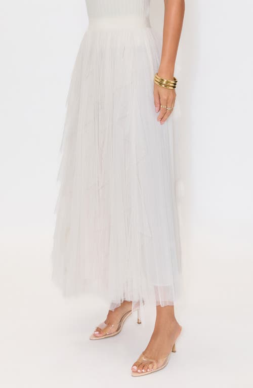 Vici Collection Imperfection Ruffled Tiered Tulle Maxi Skirt In White