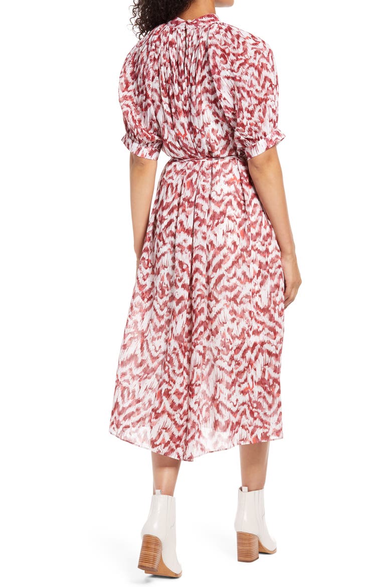 Puff Sleeve Pleated Midi Dress, Alternate, color, SOFT WHITE/ RAISIN