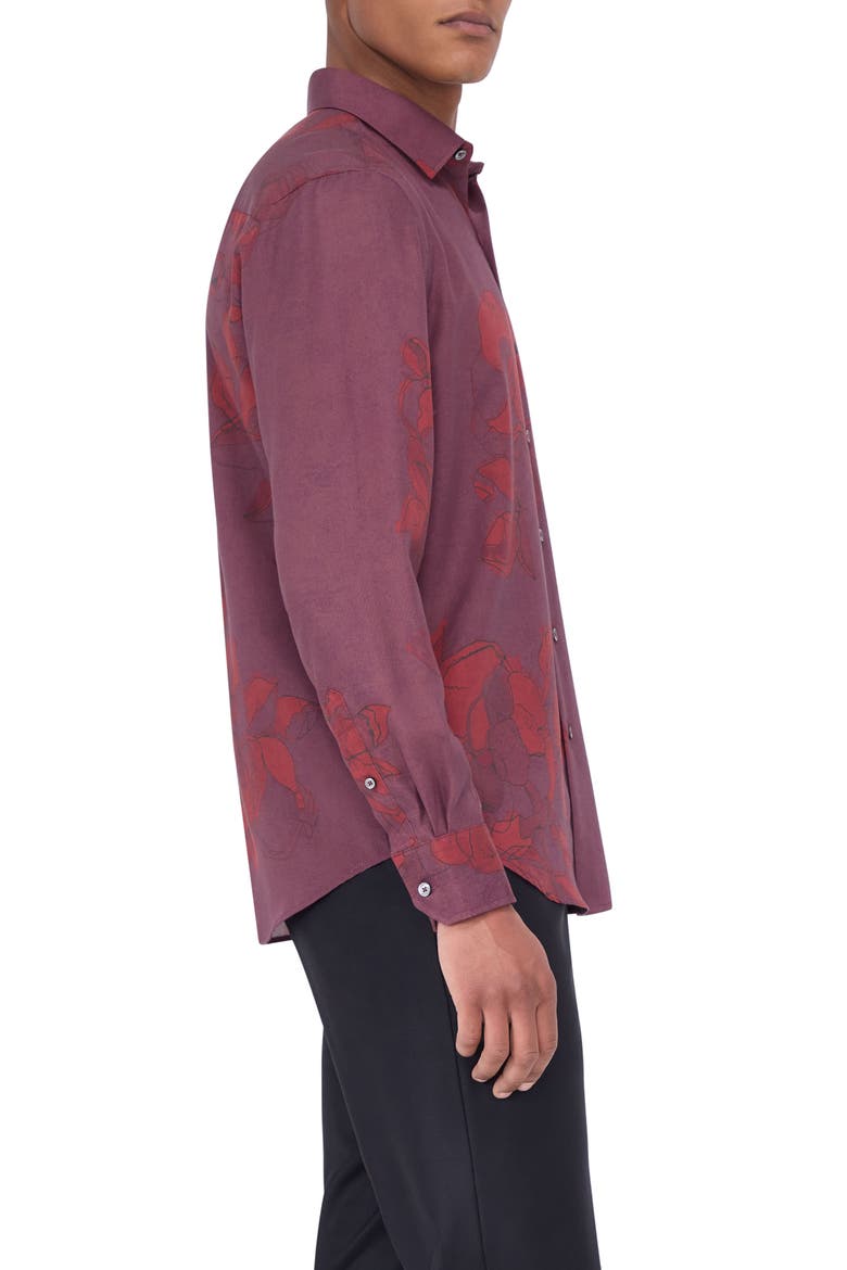 Julian Shaped Fit Print Button-Up Shirt, Alternate, color, CABERNET