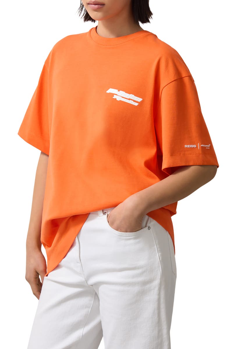 Reiss x McLaren Nakata Logo Embellished T-Shirt, Alternate, color, Papaya Orange
