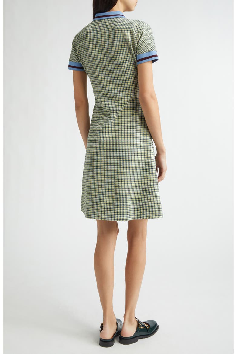 Check Jacquard A-Line Polo Dress, Alternate, color, GREEN/ VANILLA