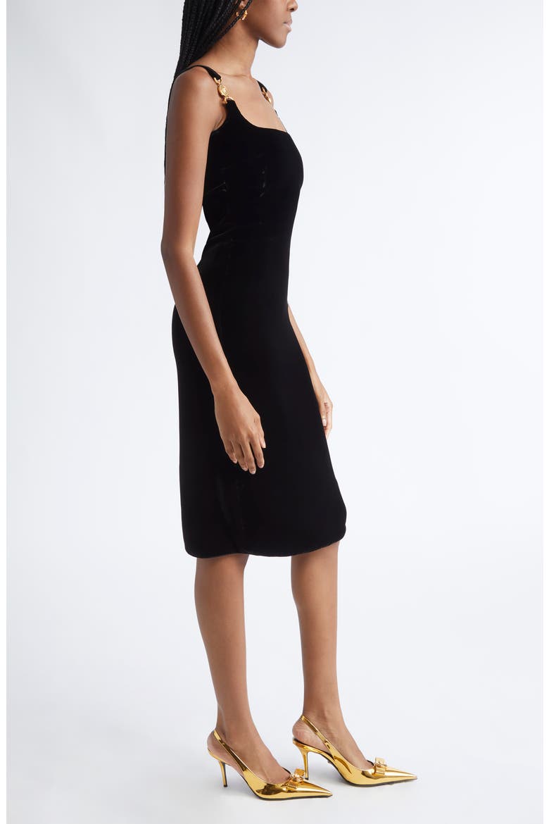 Medusa Strap Liquid Velvet Body-Con Dress, Alternate, color, BLACK