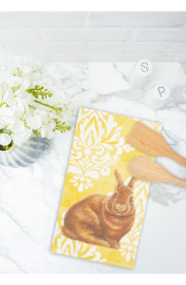 C&F Home Damask Yellow Bunny Cotton Kitchen Towel, Alternate, color, Yellow