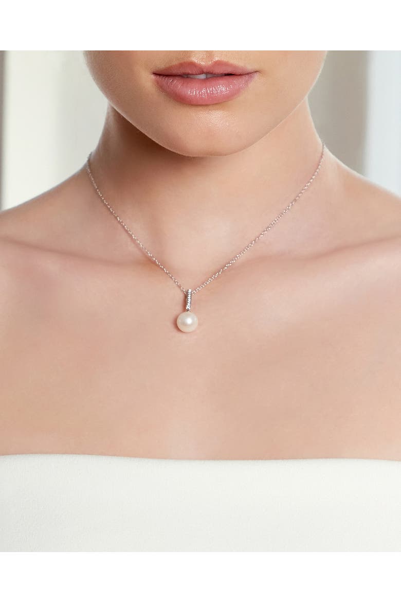 Freshwater Pearl Dangling Diamond Pendant, Alternate, color, White Gold