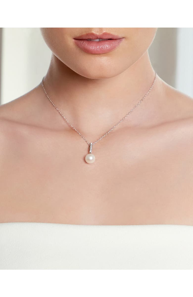 The Pearl Source Freshwater Pearl Dangling Diamond Pendant, Alternate, color, White Pearl - Yellow Gold