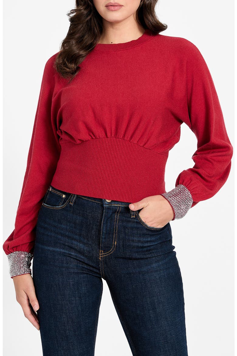 Bling Embellished Cuff Sweater, Main, color, SIREN RED/ SILVER