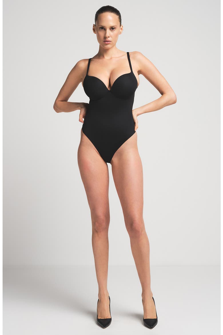 Ultimate Body Push-Up Thong Bodysuit, Alternate, color, ONYX