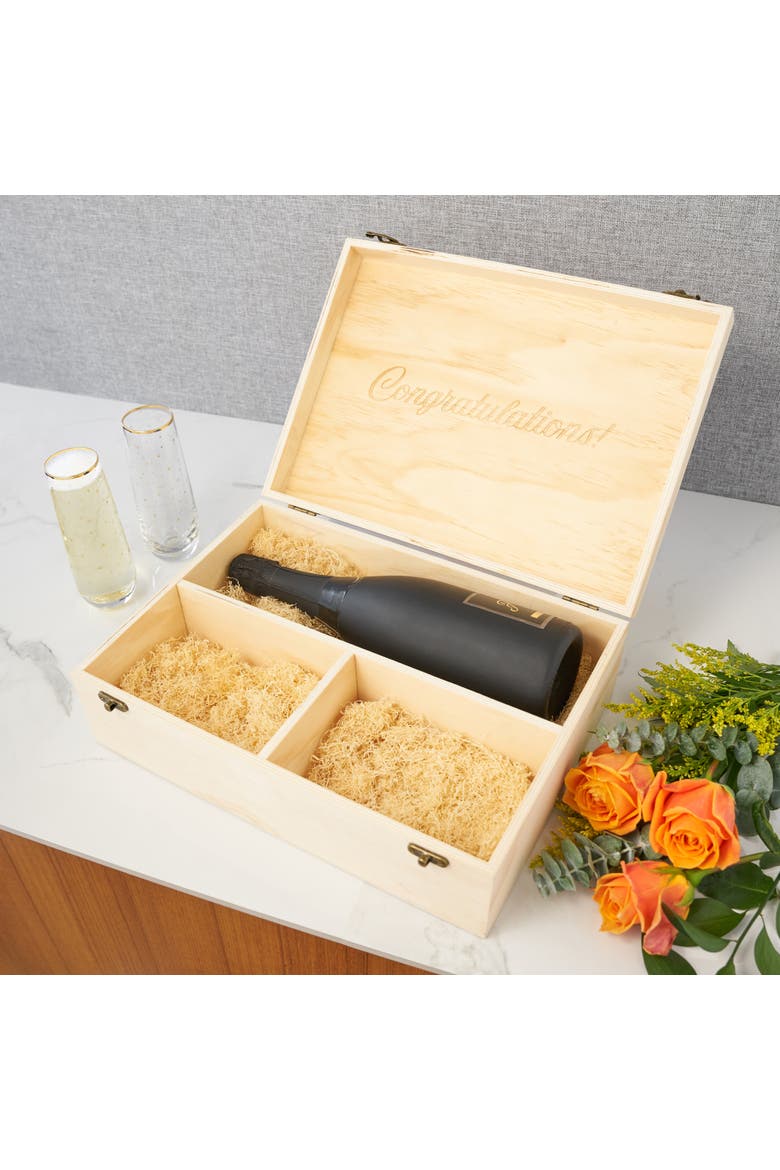 Celebrate Wood Champagne Box and Flutes Set, Alternate, color, Brown