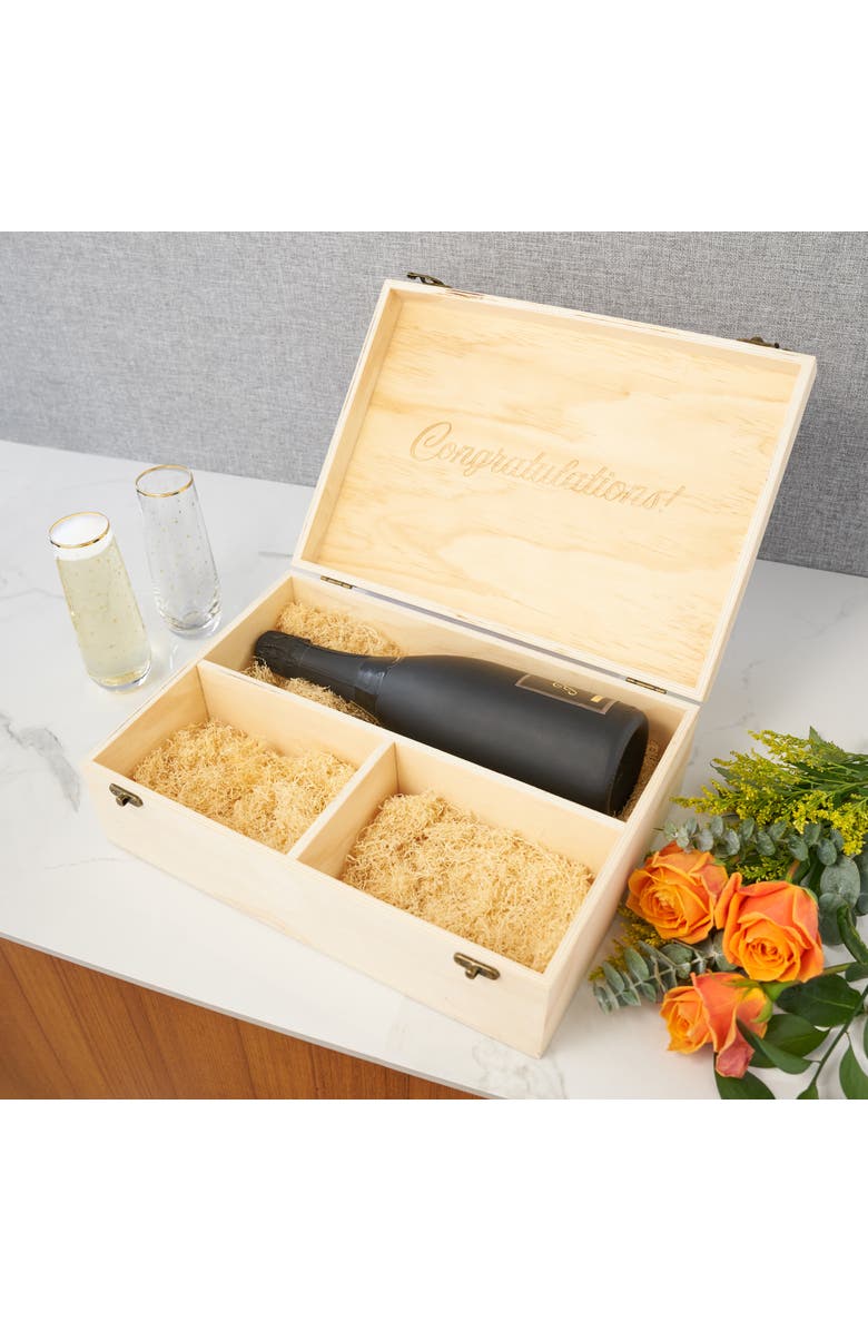 TWINE Celebrate Wood Champagne Box and Flutes Set, Alternate, color, Brown
