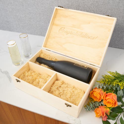 Twine Celebrate Wood Champagne Box And Flutes Set In Brown