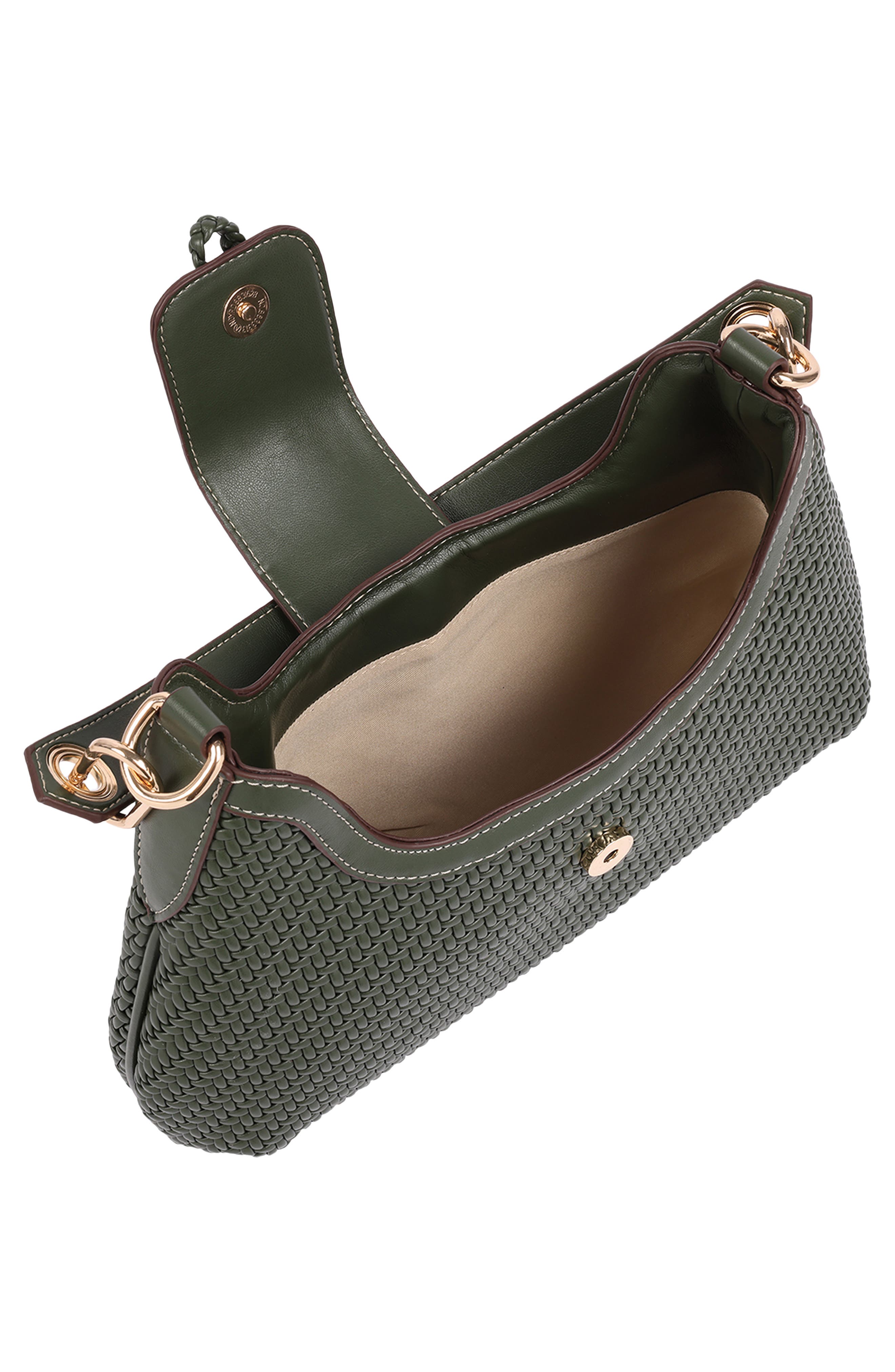 Tassel Tab Woven Faux Leather Hobo, Alternate, color, OLIVE