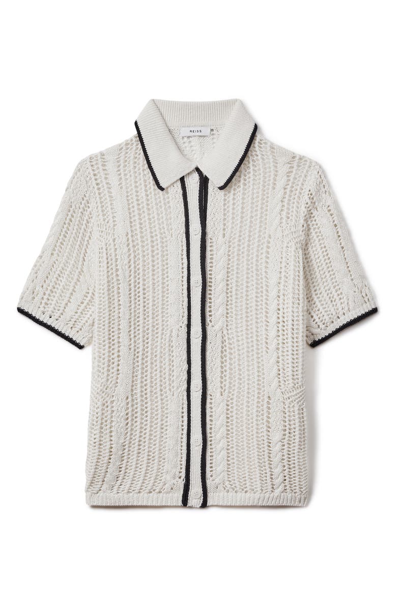Reiss Erica Open Stitch Linen Button-Up Sweater, Alternate, color,
