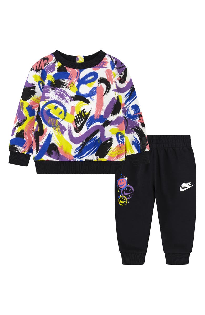 Nike Allover Print Pullover & Joggers Set, Main, color, Black