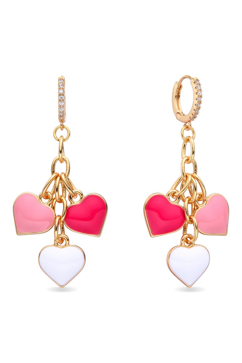 Enamel Hearts Drop Huggie Hoop Earrings, Main, color, GOLD