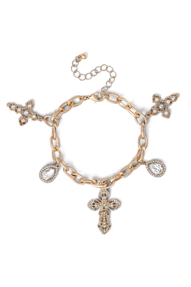 Crystal Cross Charm Bracelet, Main, color, Gold