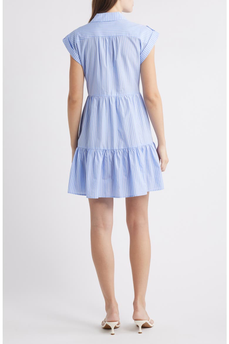 Stripe Tiered Cotton Blend Shirtdress, Alternate, color, BLUE/ WHITE STRIPE