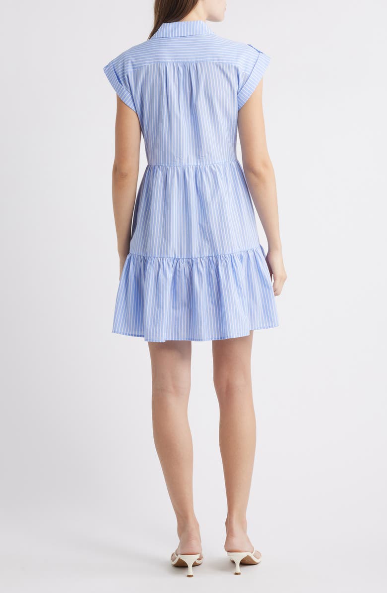 Eliza J Stripe Tiered Cotton Blend Shirtdress, Alternate, color, Blue/ White Stripe