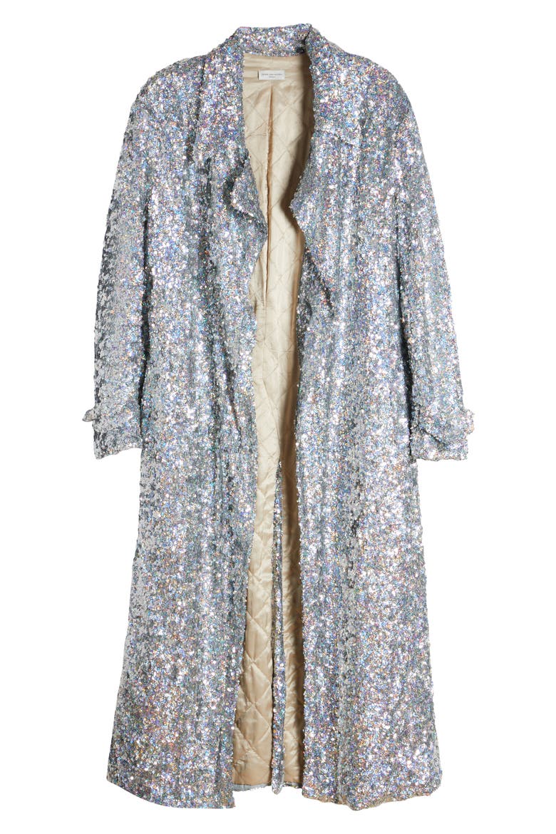 Ronas Quilt Lined Sequin Wrap Coat, Alternate, color, HOLOGRAM 21