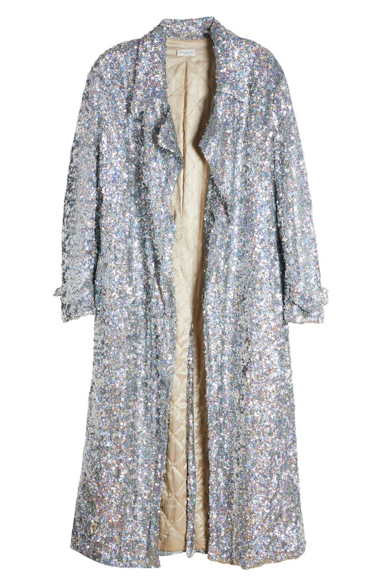 Dries Van Noten Ronas Quilt Lined Sequin Wrap Coat, Alternate, color,