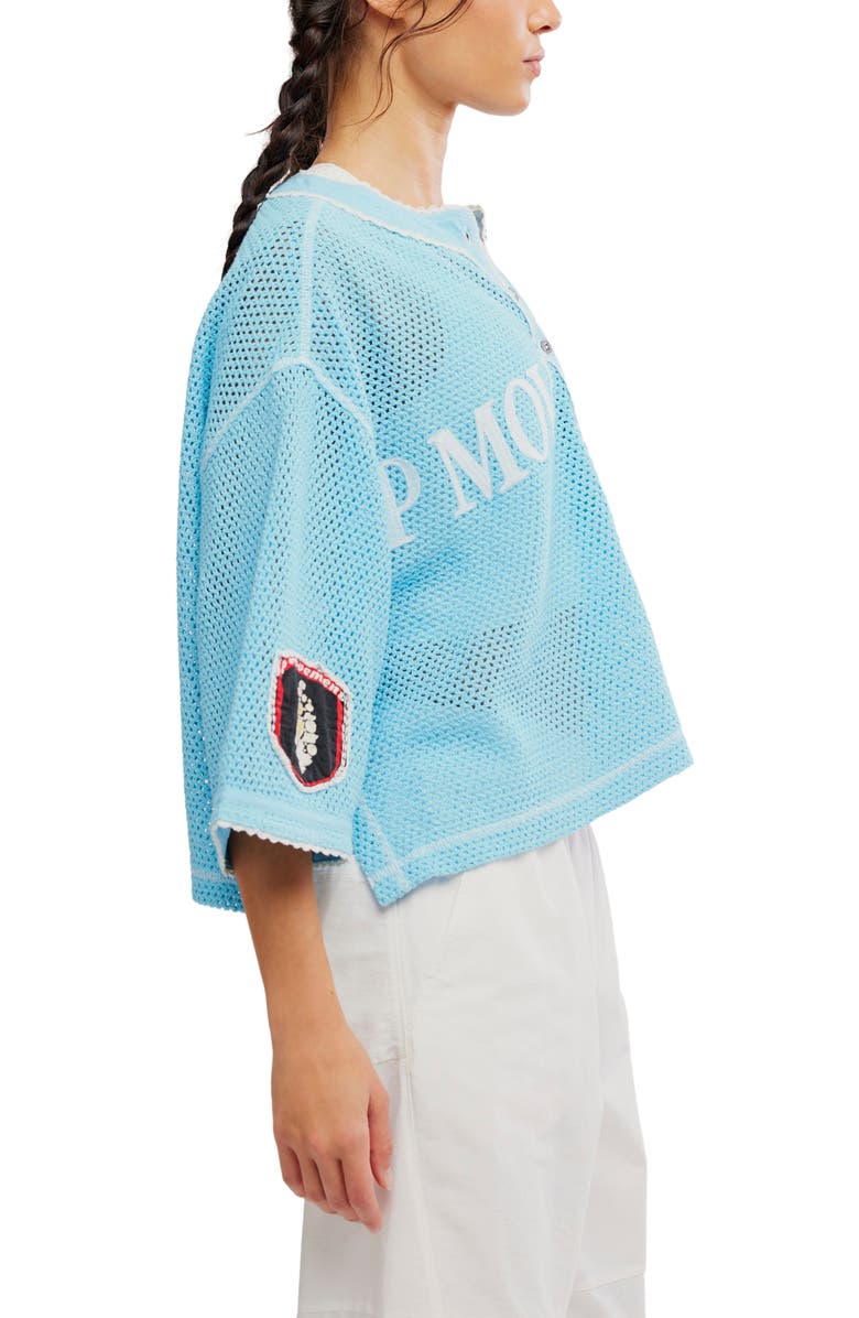 Free People FP Movement Camp Out Embroidered Open Stitch Top, Alternate, color, Bright Blue