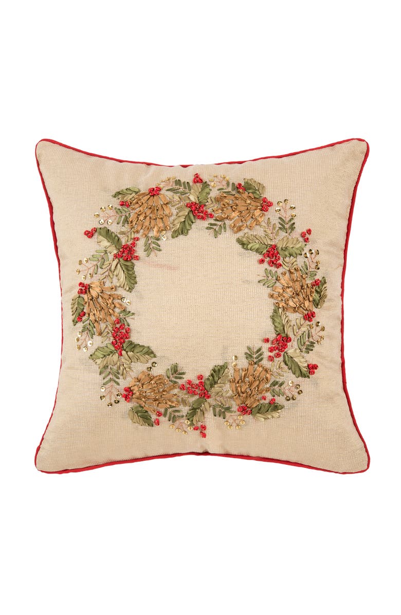 C&F Home Merry Wreath Christmas Throw Pillow, 18" x 18", Main, color, Yellow