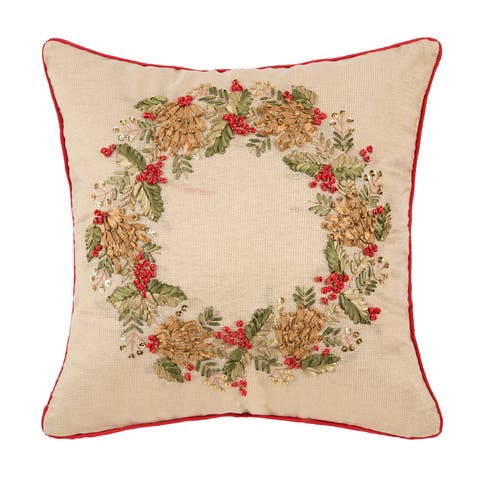 Merry Wreath Christmas Throw Pillow, 18" x 18"