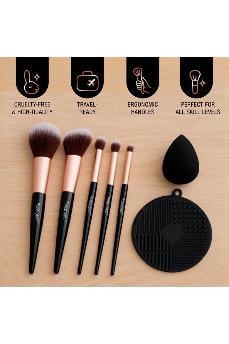 Complete Glam 7-Piece Makeup Brush Set, Alternate, color, Black