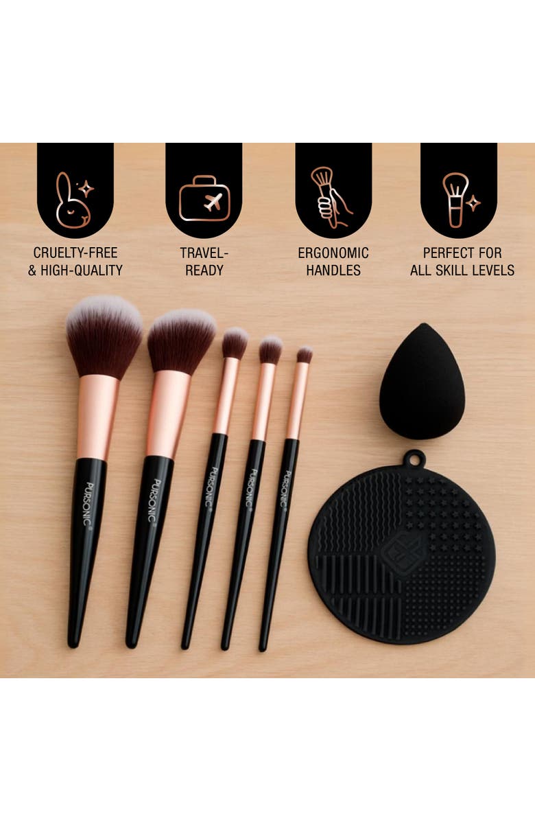 PURSONIC Complete Glam 7-Piece Makeup Brush Set, Alternate, color, Black