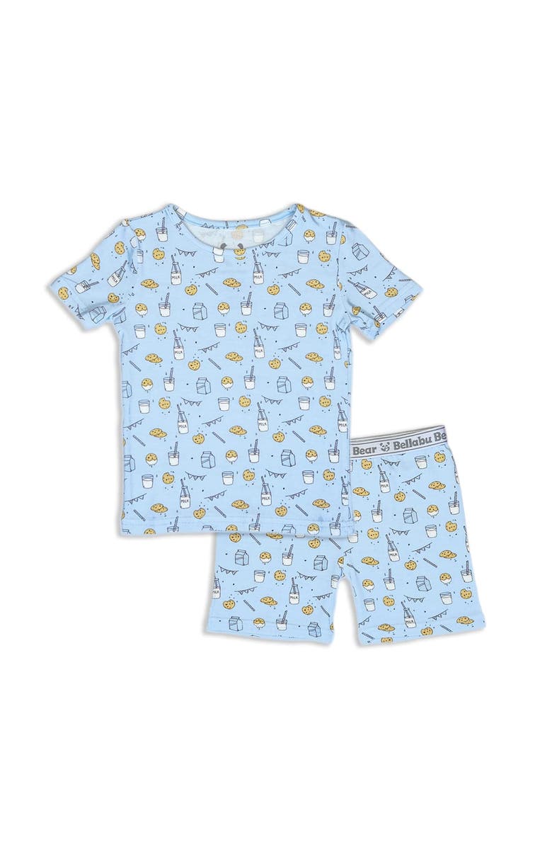 Bellabu Bear Blue Milk & Cookies Kids 2-Piece Short Sleeve & Shorts Pajama Set, Main, color, Blue Milk & Cookies