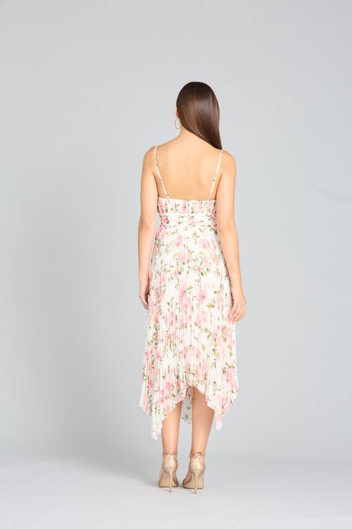 Lara New York V-neck Printed Midi Length Dress With Pleats In Whiterose