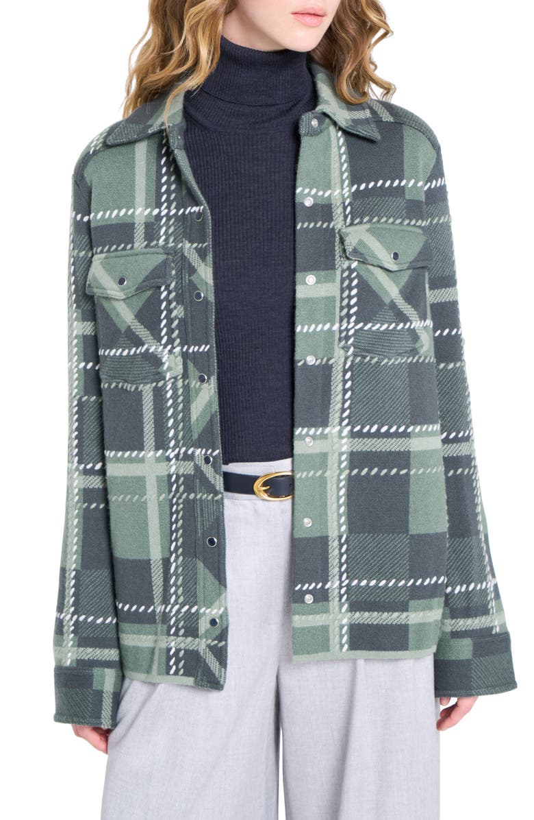 TWP Ranchers Plaid Cashmere Snap-Up Shirt, Main, color, Grey Green Multi