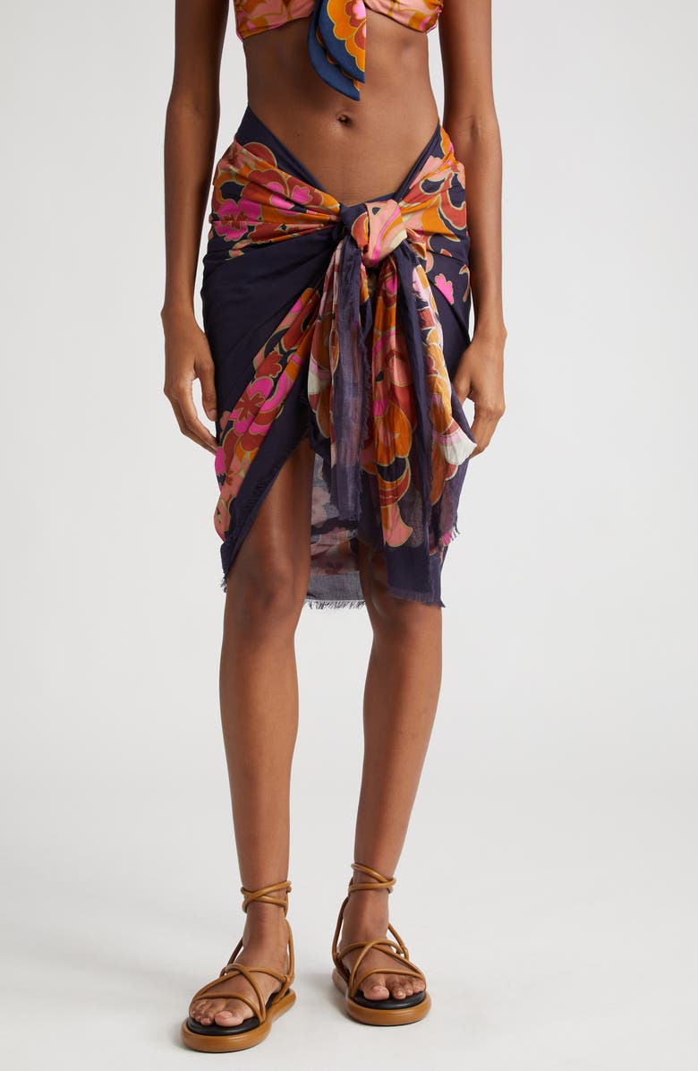 Zimmermann Floral Raw Hem Cotton Sarong, Main, color, 