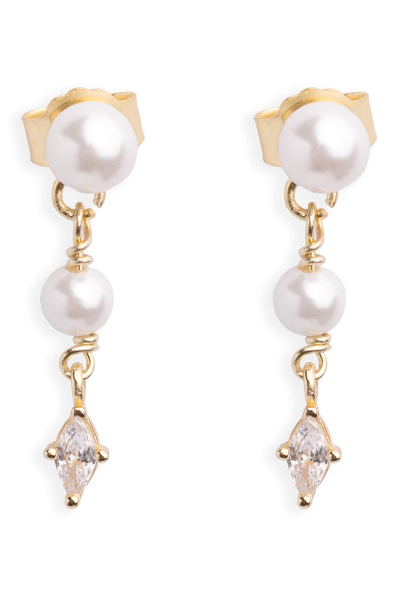 Freshwater Pearl & Cubic Zirconia Linear Drop Earrings, Main, color, GOLD/ FRESHWATER PEARL