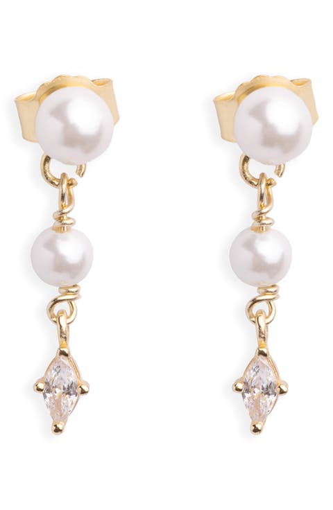 Freshwater Pearl & Cubic Zirconia Linear Drop Earrings