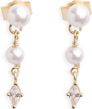 Argento Vivo Sterling Silver Freshwater Pearl & Cubic Zirconia Linear Drop Earrings
