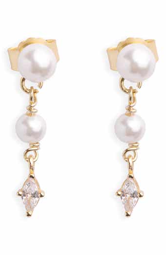 Freshwater Pearl & Cubic Zirconia Linear Drop Earrings