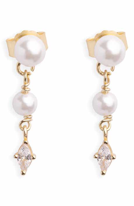 Freshwater Pearl & Cubic Zirconia Linear Drop Earrings