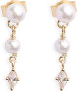 Argento Vivo Sterling Silver Freshwater Pearl & Cubic Zirconia Linear Drop Earrings