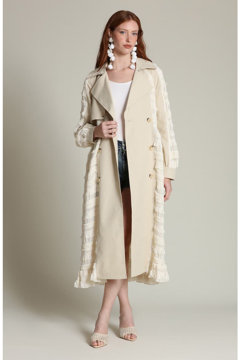 Mixed Media Trench Coat, Alternate, color, BONE MULTI