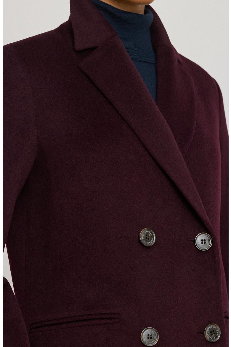 Double Breasted Wool Blend Reefer Coat, Alternate, color, PINOT NOIR