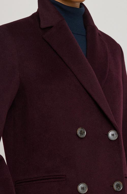 Ralph Lauren Lauren  Double Breasted Wool Blend Reefer Coat In Burgundy