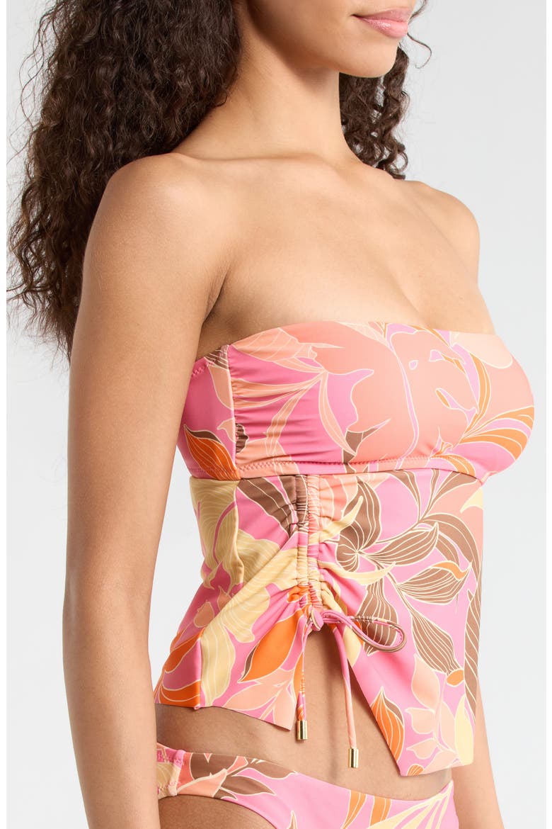 Ruched Side Bandeau Tankini Top, Alternate, color, PINK MULTI