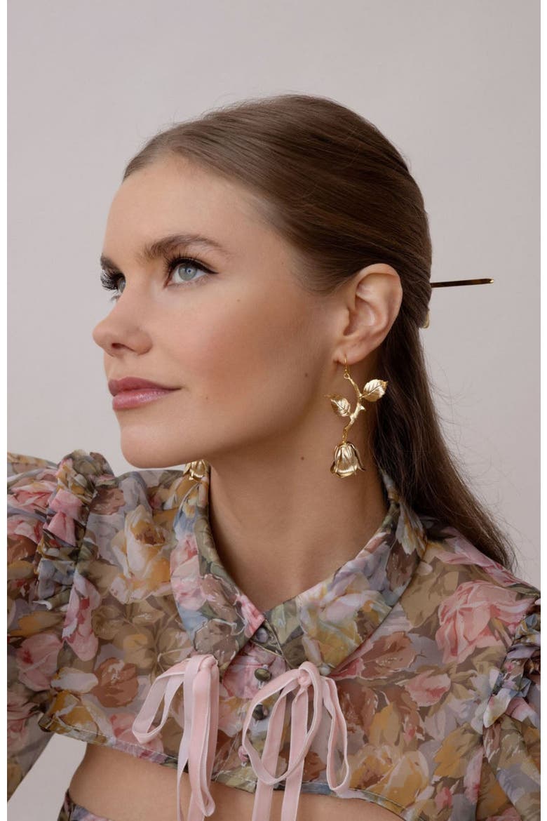 Rose & Vine Earrings, Alternate, color, Gold