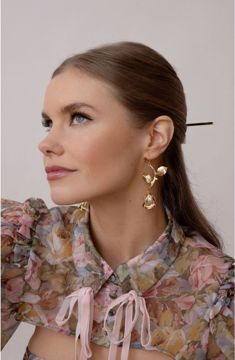 Epona Valley Rose & Vine Earrings, Alternate, color, Gold