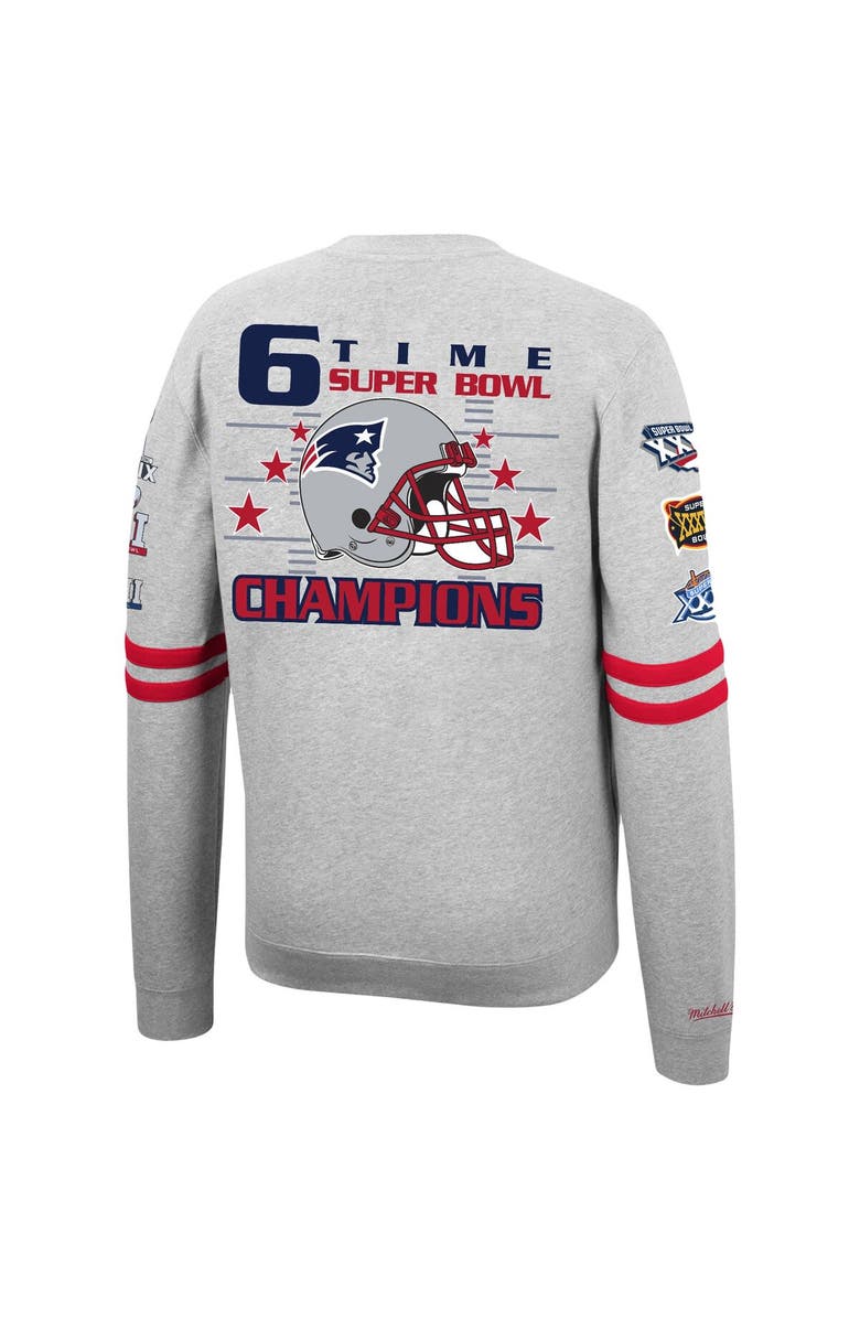 Mitchell & Ness Men's Mitchell & Ness Heathered Gray New England Patriots Allover Print Fleece Pullover Sweatshirt, Alternate, color, 