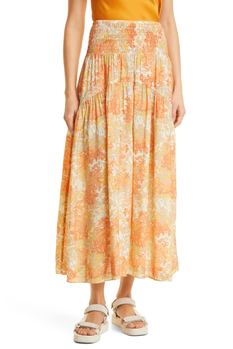 Garden Smocked Tiered Maxi Skirt, Main, color, DUSK